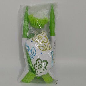 Green Kitchen Microfiber Cloth Set with Flowers Leaf Shaped Brush and Long Brush